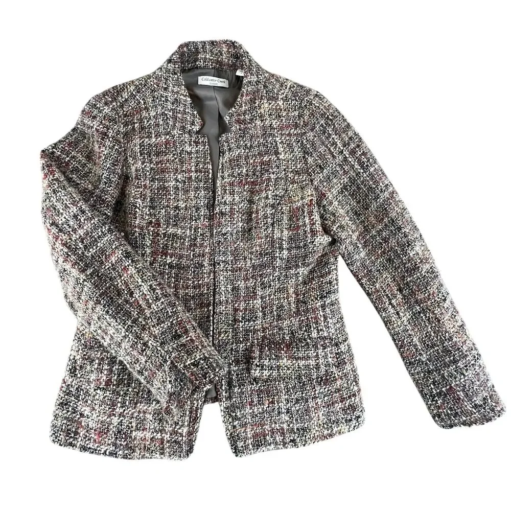 Coldwater Creek Tweed Blazer Womens 8 Vintage Wool Blend Neutral Classic Jacket